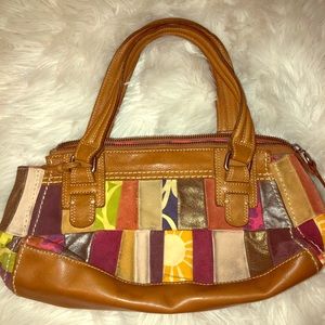Fossil brown leather shoulder bag boho patchwork funky cute retro fall
